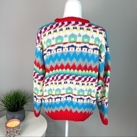 Diane Von Furstenberg Sweater L Multicolor Geometric Knit Pullover Retro Cozy - Picture 5 of 11